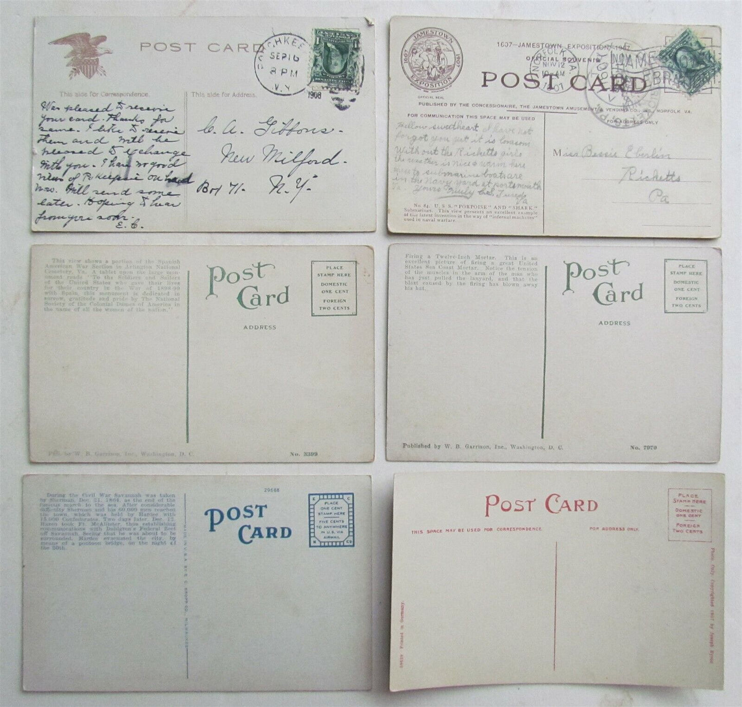 lot of 6 ANTIQUE MILITARY THEME POSTCARDS