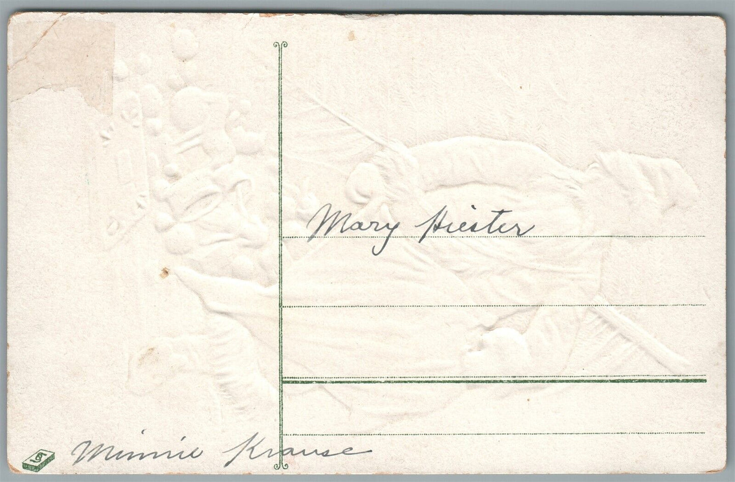 SANTA in BROWN ROBE w/ CHRISTMAS TREE EMBOSSED ANTIQUE POSTCARD