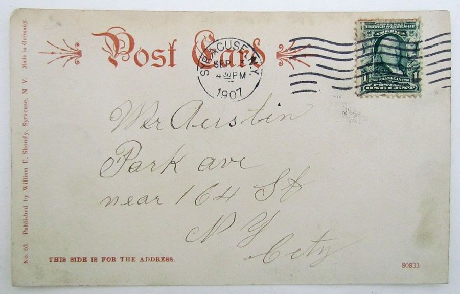 VINTAGE 1907 POSTCARD SALINA STREET SYRACUSE NY train railroad railway TROLLEY