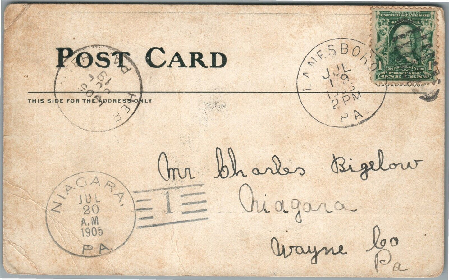 SUSQUEHANNA PA CHURCH HILL ANTIQUE POSTCARD