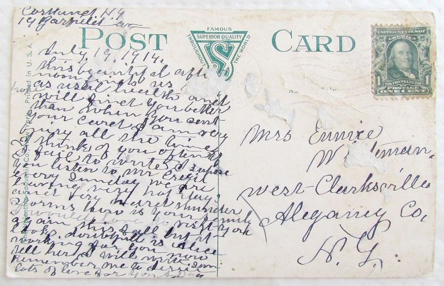 ENTRANCE TO HOSPITAL CORTLAND N.Y. 1914 ANTIQUE POSTCARD