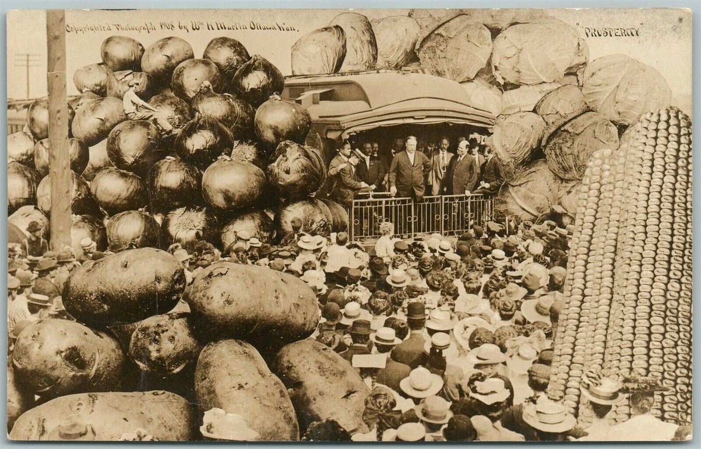 PRESIDENT TAFT EXAGGERATED VEGETABLES ANTIQUE REAL PHOTO POSTCARD RPPC