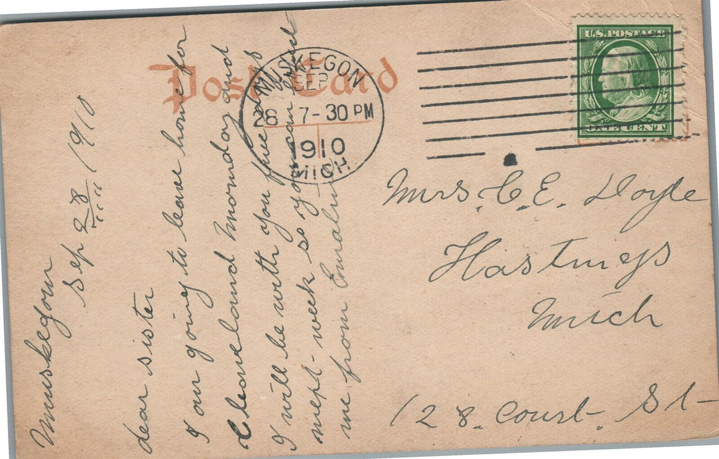 MUSKEGON MI JEFFERSON STREET ANTIQUE POSTCARD