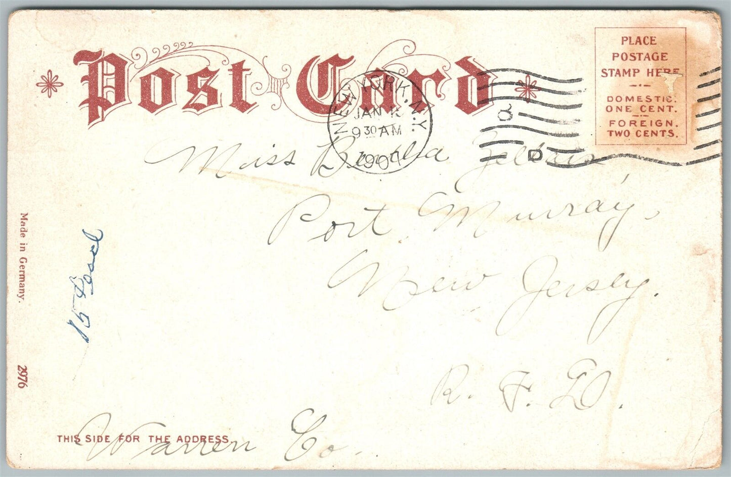 JERSEY CITY NJ PENNSYLVANIA FERRY 1907 UNDIVIDED ANTIQUE POSTCARD