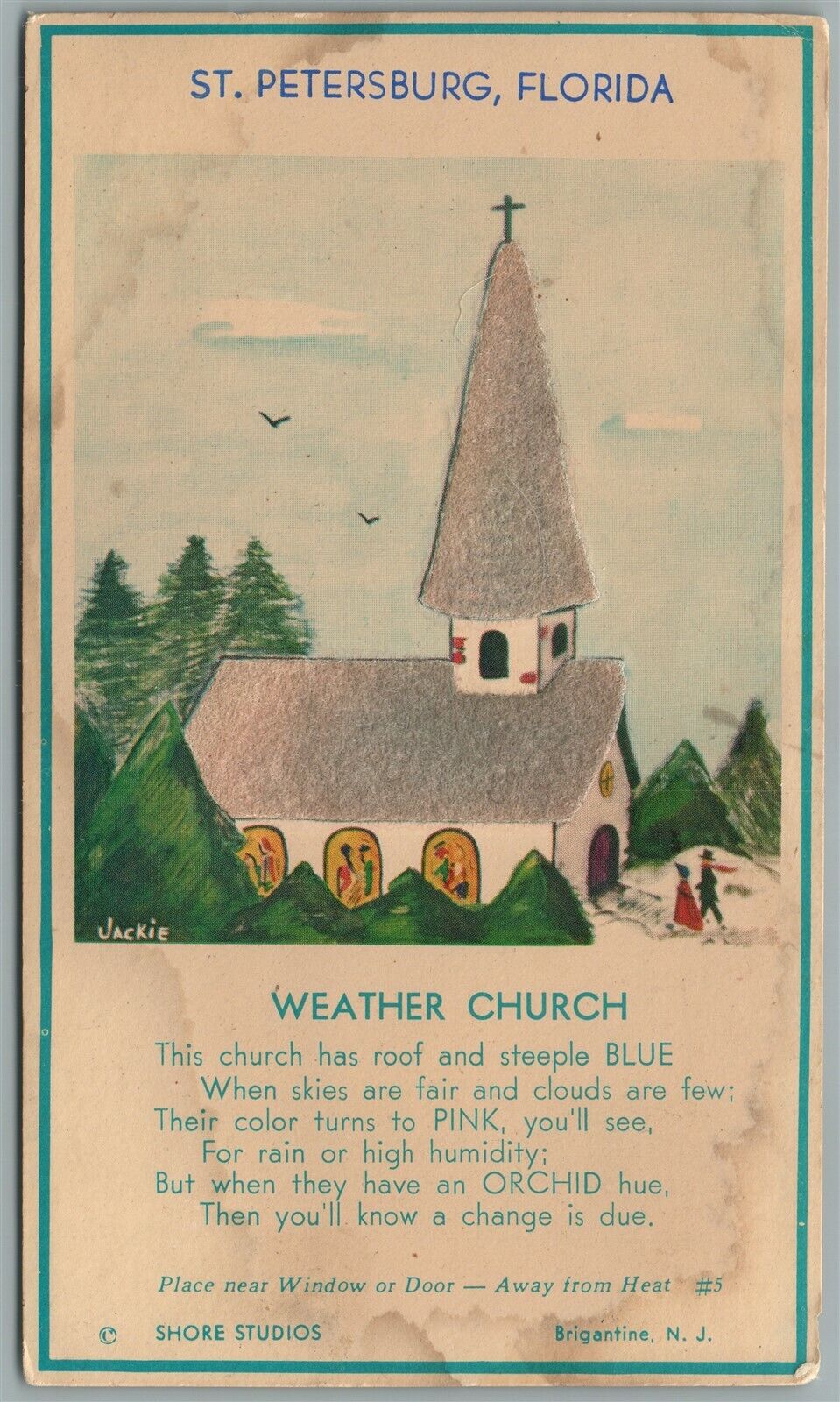 ST.PETERSBURG FL WEATHER CHURCH ANTIQUE POSTCARD