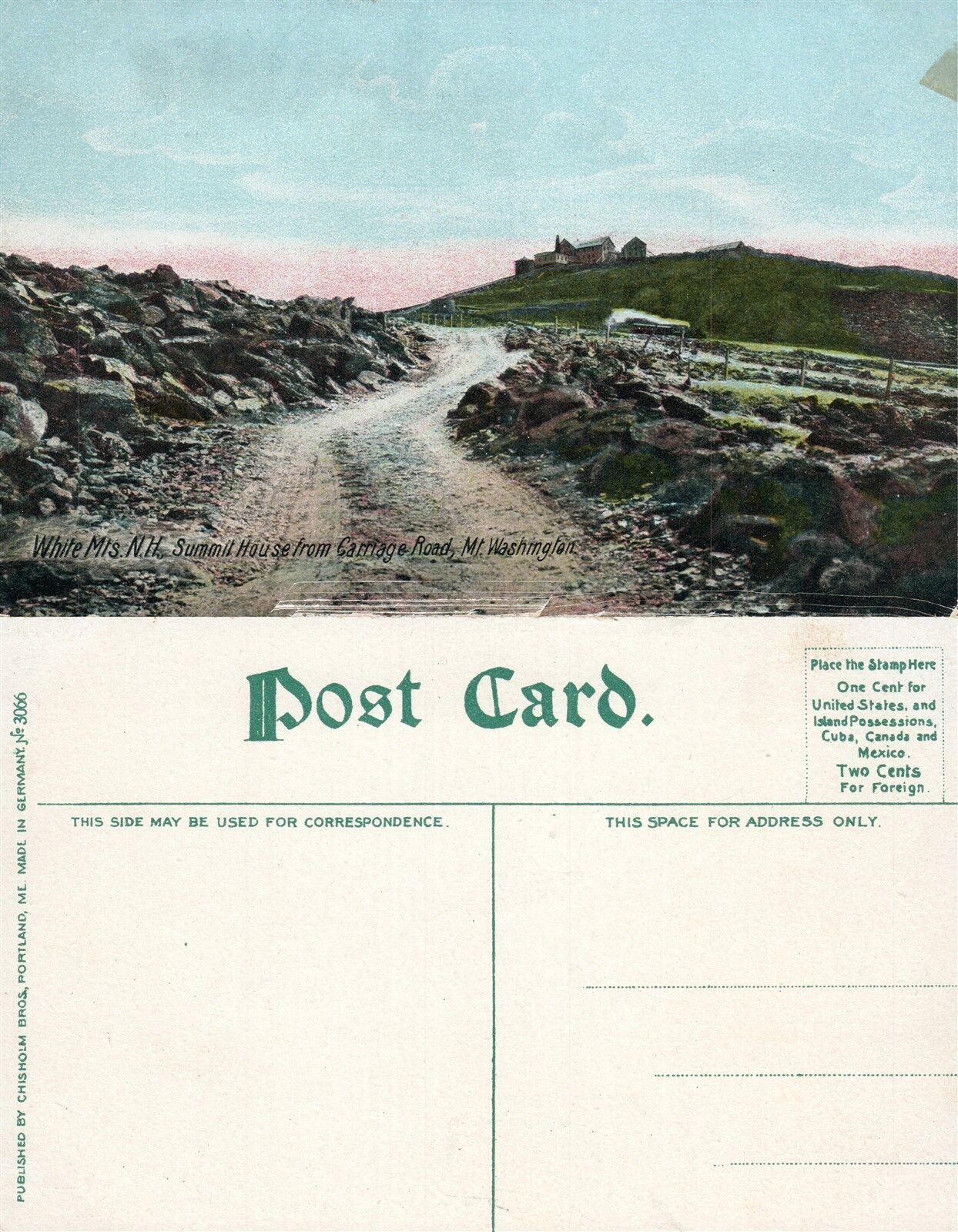 WHITE MTS. N.H. SUMMIT HOUSE FROM CARRIAGE RD MT.WASHINGTON ANTIQUE POSTCARD