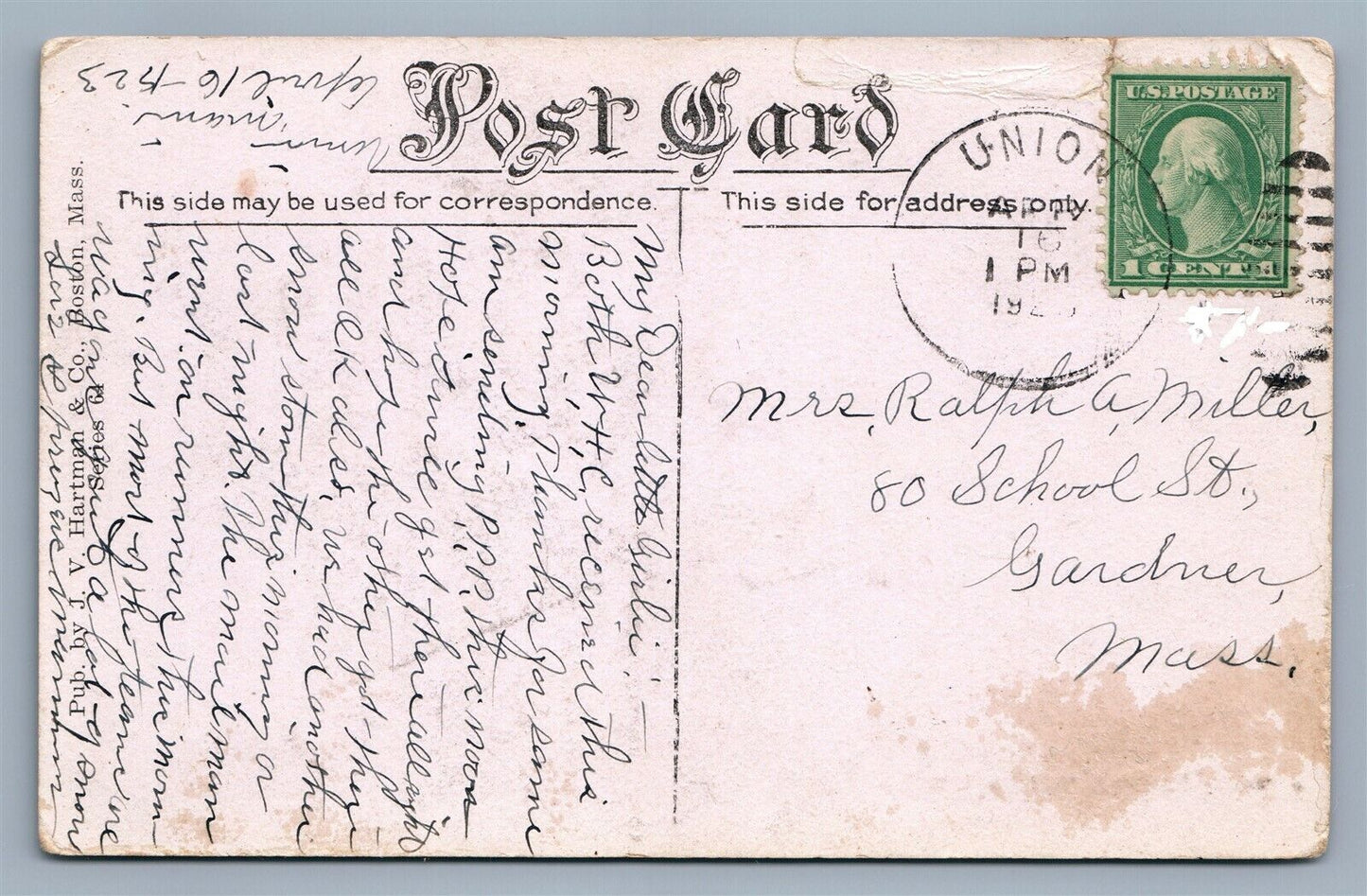 CHELSEA SQUARE MA 1926 ANTIQUE POSTCARD