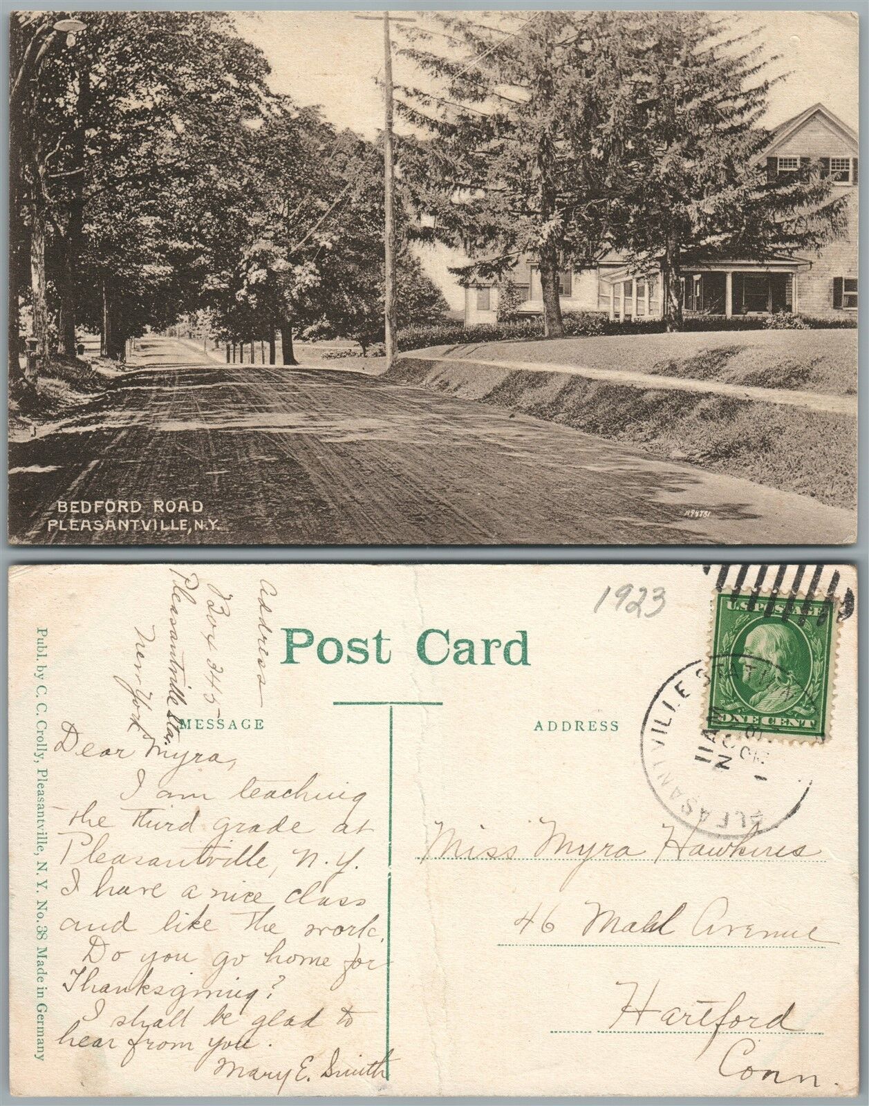 PLEASANTVILLE N.Y. BEDFORD ROAD ANTIQUE POSTCARD
