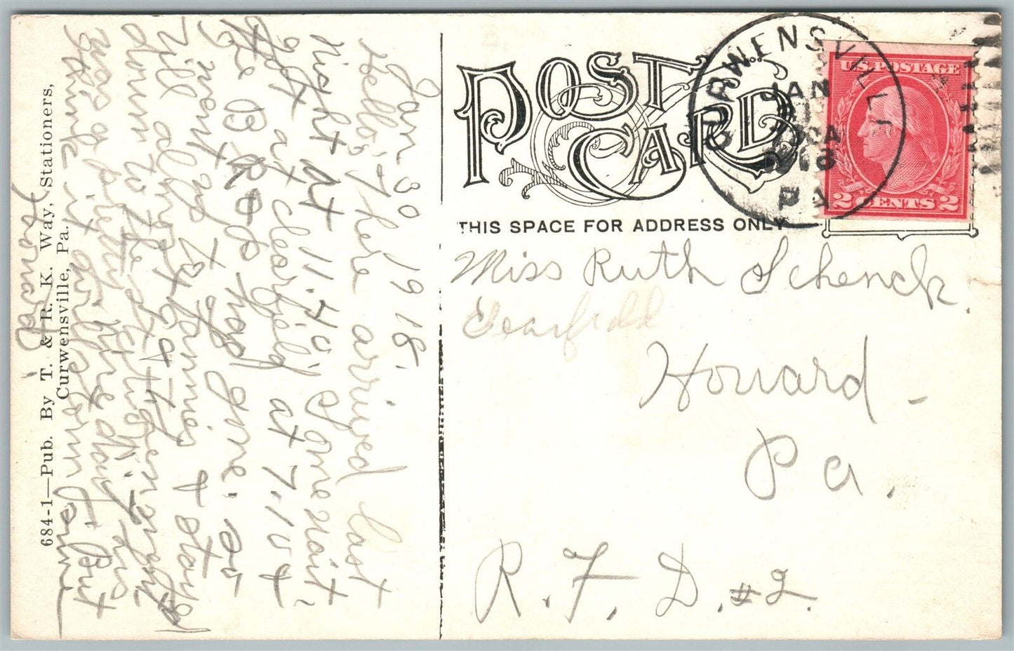 CURWENSVILLE PA WALNUT & STATE M.E. CHURCH 1918 STREET ANTIQUE POSTCARD