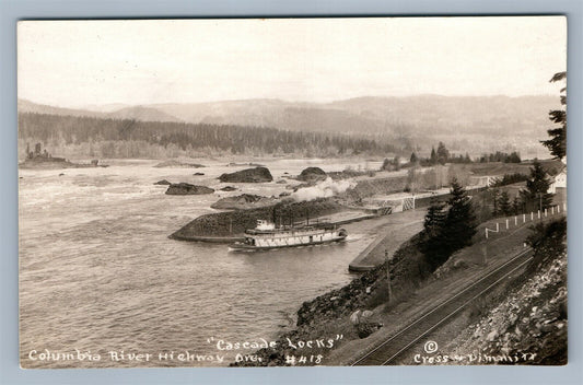 CASCADE LOCKS OR COLUMBIA RIVER ANTIQUE REAL PHOTO POSTCARD RPPC RAILWAY TRACKS