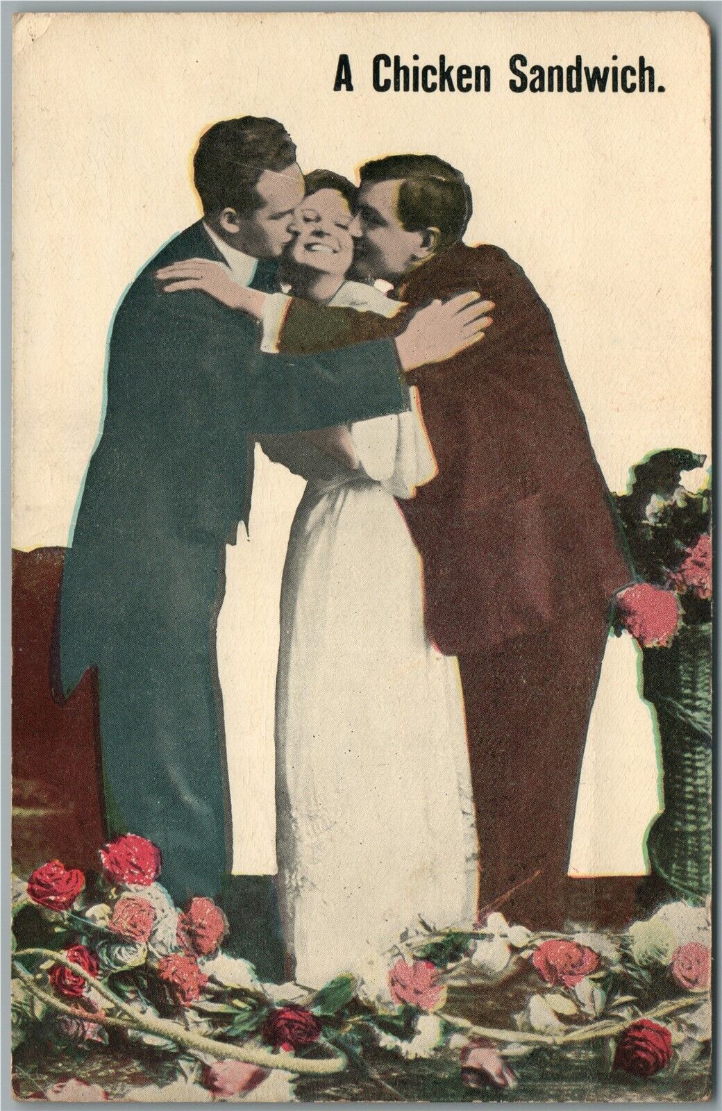 CHICKEN SANDWICH ROMANTIC ANTIQUE POSTCARD