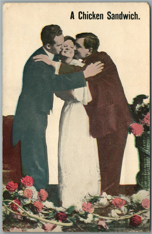 CHICKEN SANDWICH ROMANTIC ANTIQUE POSTCARD