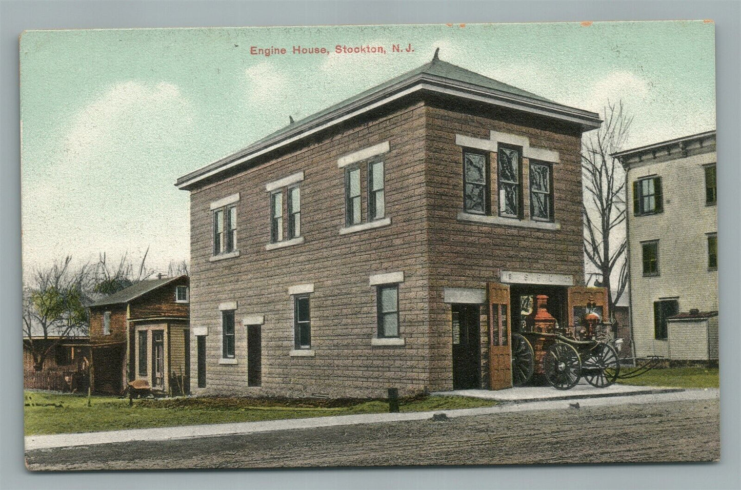 STOCKTON NJ ENGINE HOUSE FIRE CO ANTIQUE POSTCARD