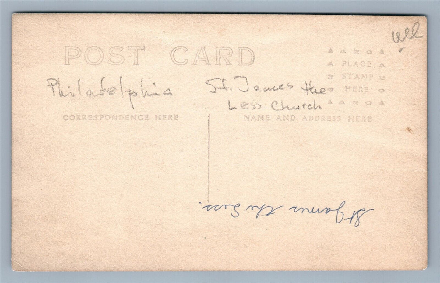 PHILADELPHIA PA ST. JAMES CHURCH INTERIOR ANTIQUE REAL PHOTO POSTCARD RPPC