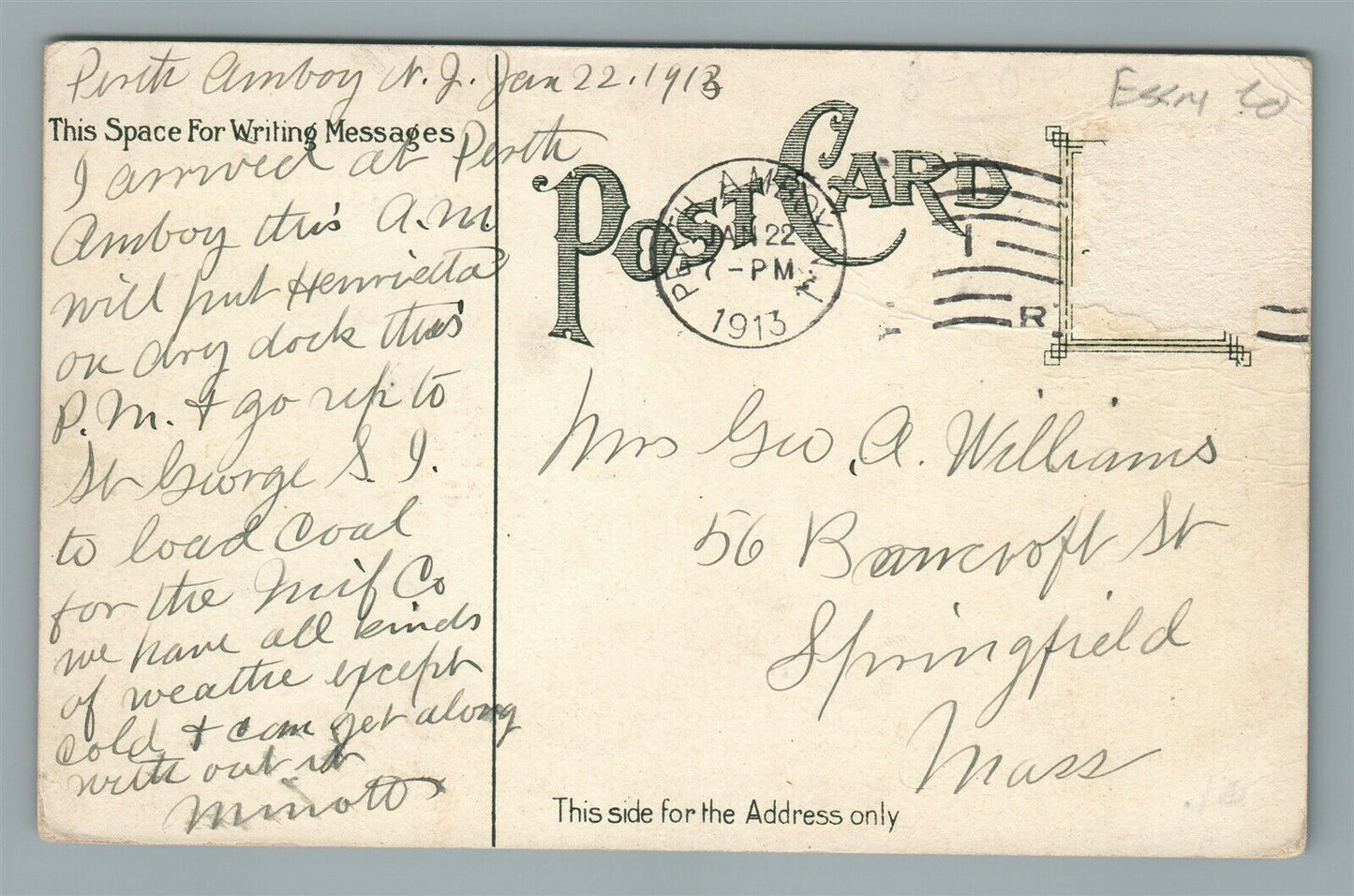 PERTH AMBOY NJ HECTOR STREET ANTIQUE POSTCARD