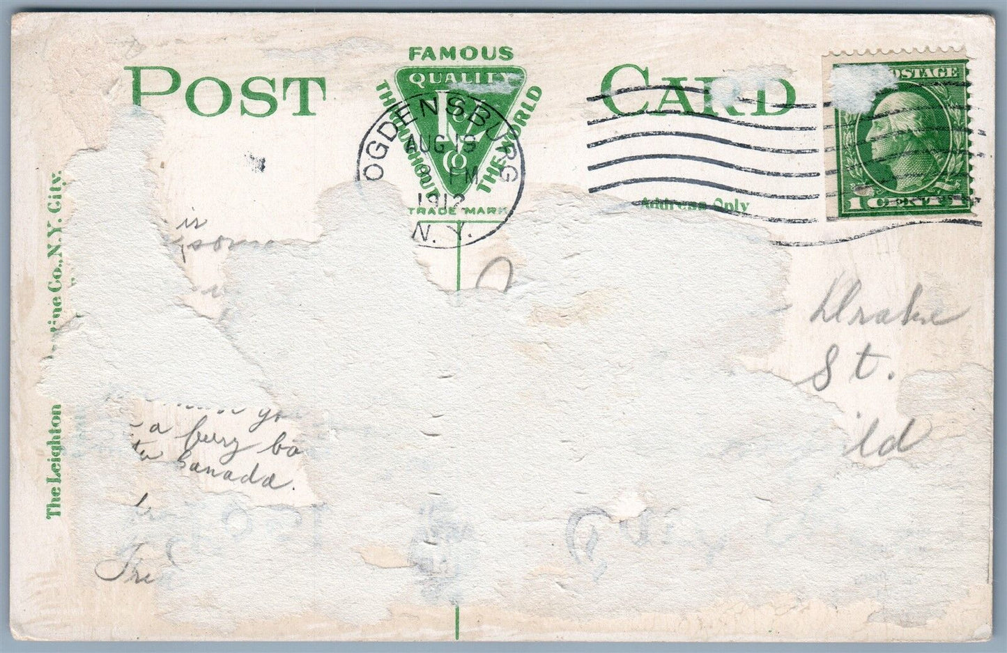 OGDENSBURG NY WASHINGTON STREET ANTIQUE POSTCARD