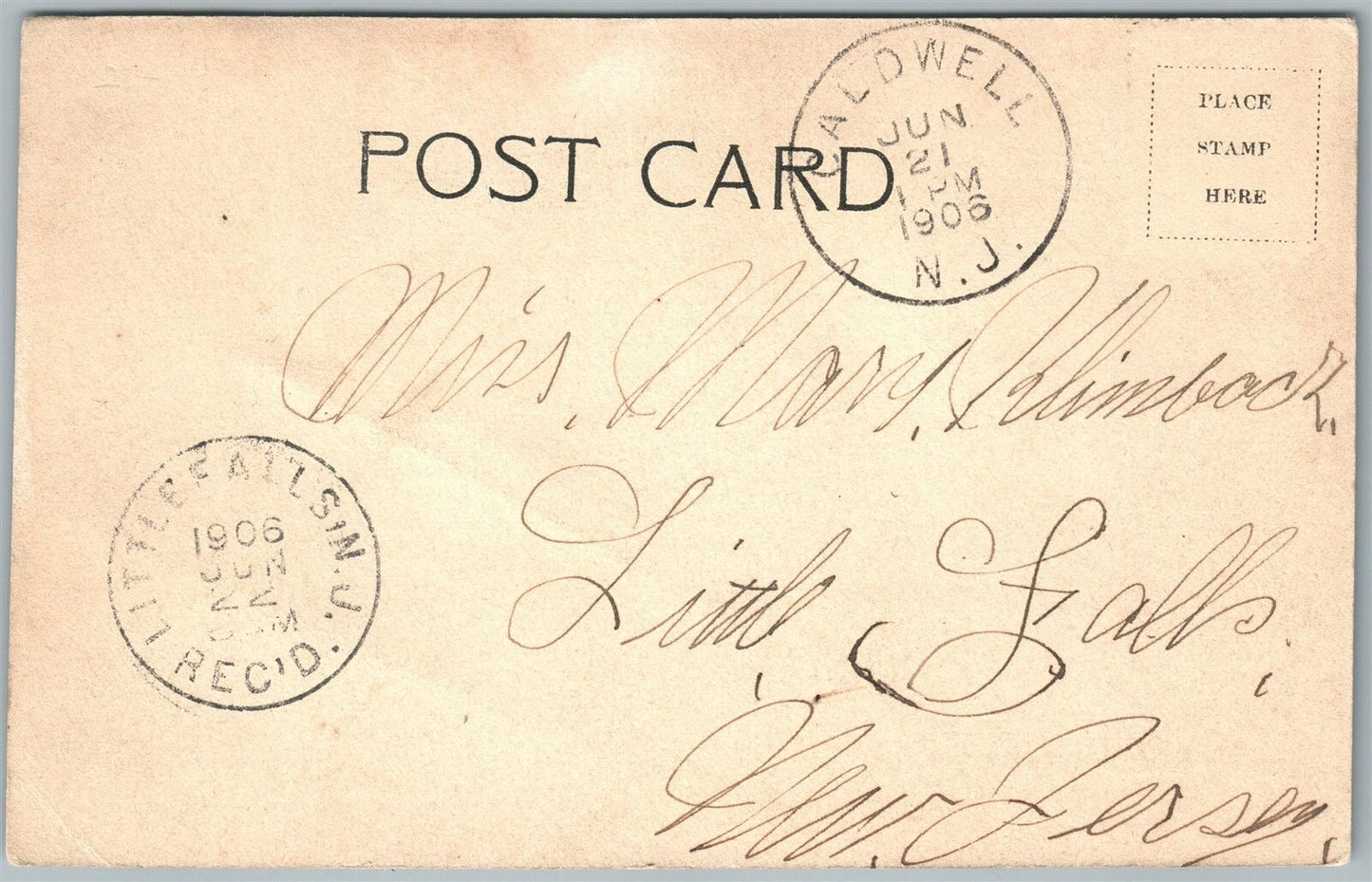 CALDWELL NJ MONOMONOCK INN 1906 UNDIVIDED ANTIQUE POSTCARD