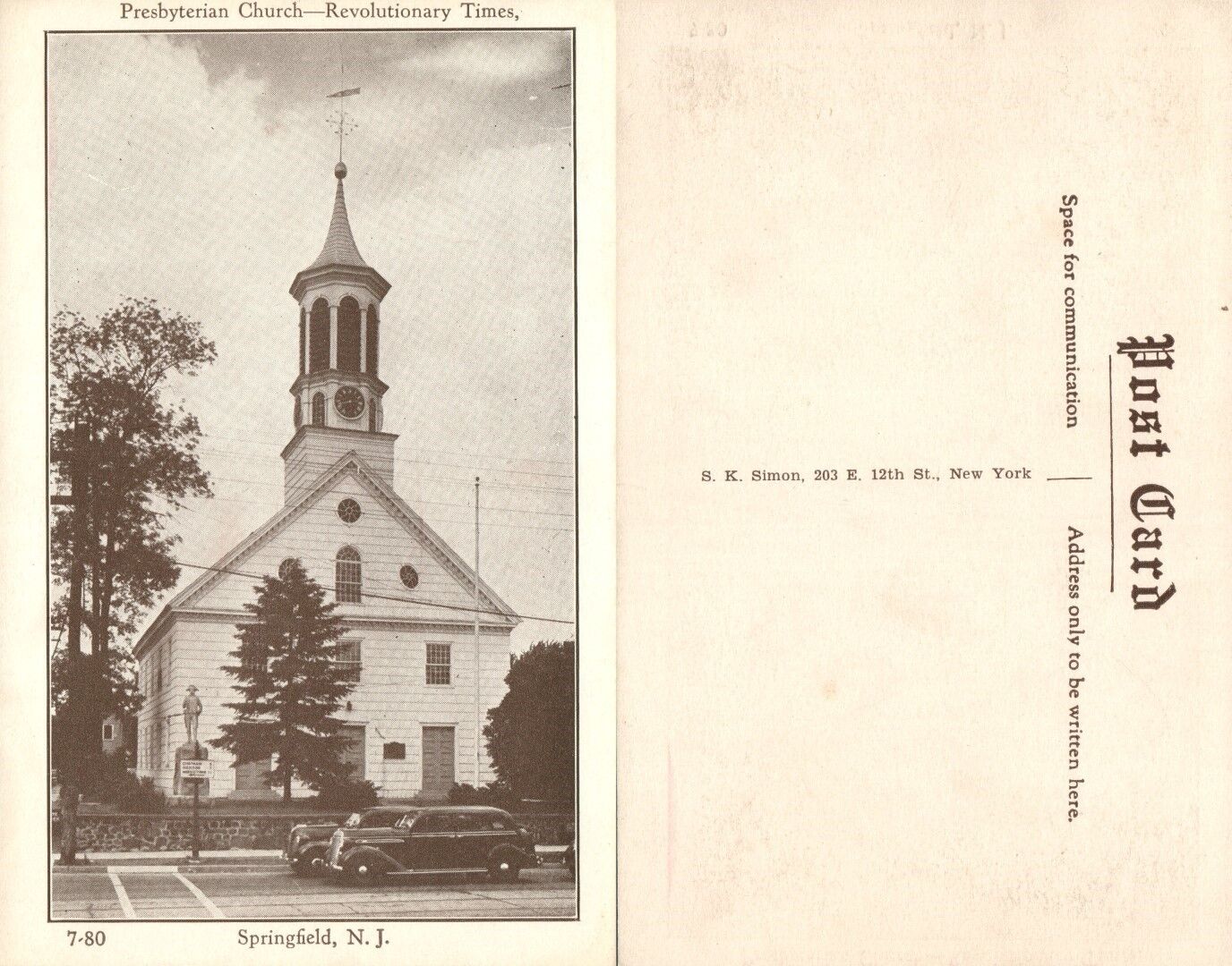 SPRINGFIELD N.J. PRESBYTERIAN CHURCH VINTAGE POSTCARD