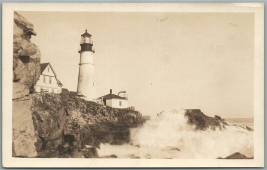 CAPE COTTAGE ME LIGHTHOUSE ANTIQUE REAL PHOTO POSTCARD RPPC