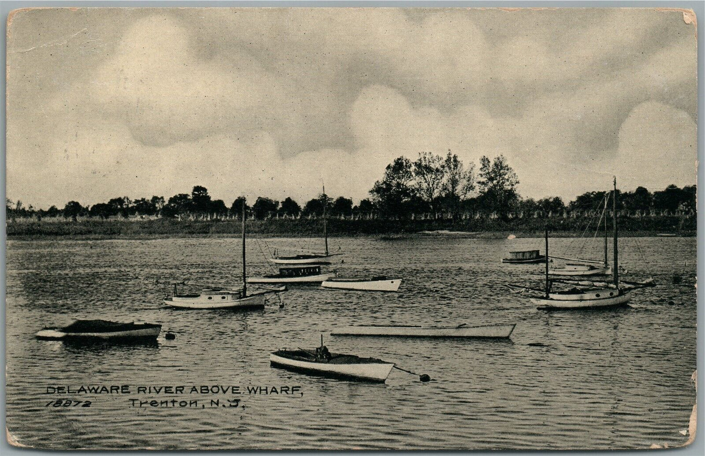 TRENTON NJ DELAWARE RIVER ABOVE WHARP ANTIQUE POSTCARD