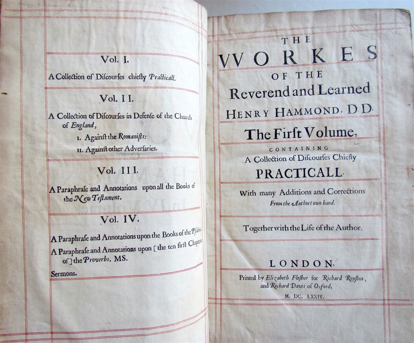 1674-1684 THE WORKES by HENRY HAMMOND 3 volumes antique FOLIOS in ENGLISH