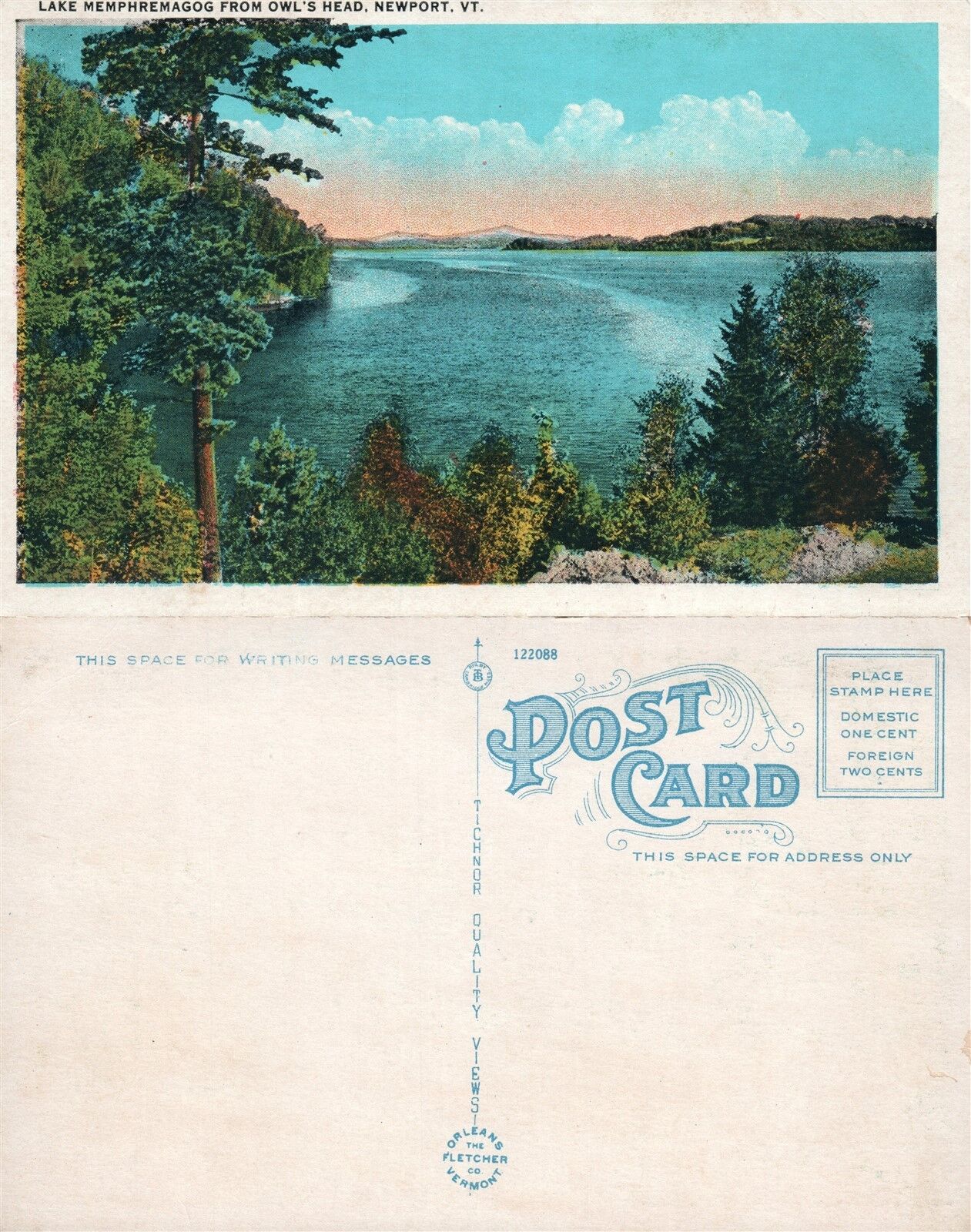 NEWPORT VT LAKE MEMPHREMAGOG FROM OWL'S HEAD ANTIQUE POSTCARD