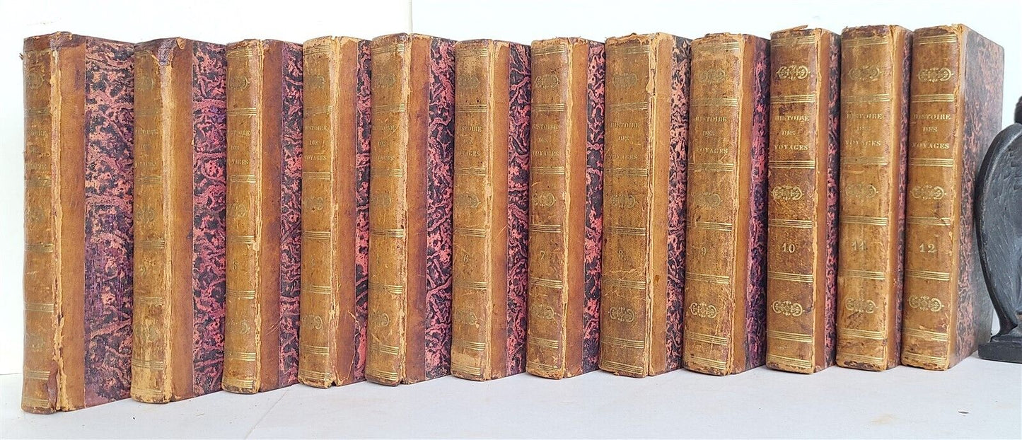 1803-1804 HISTORY of VOYAGES 12 VOLUMES SET ILLUSTRATED ANTIQUE in FRENCH