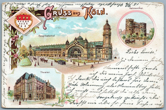 GRUSS AUS KOLN GERMANY UNDIVIDED ANTIQUE POSTCARD w/ STAMP