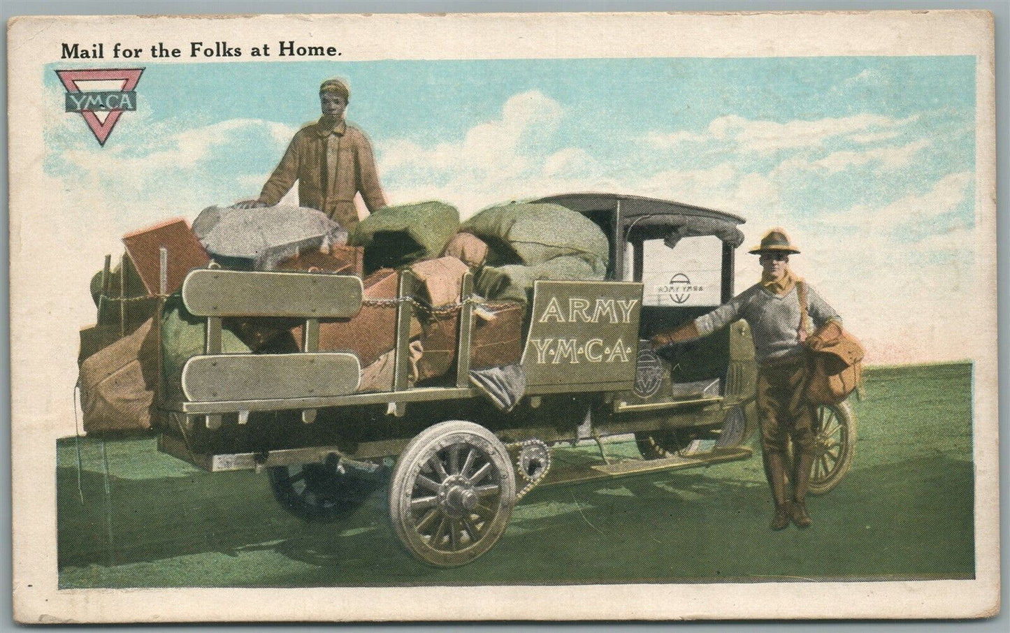 US ARMY YMCA MAIL TRUCK ANTIQUE POSTCARD