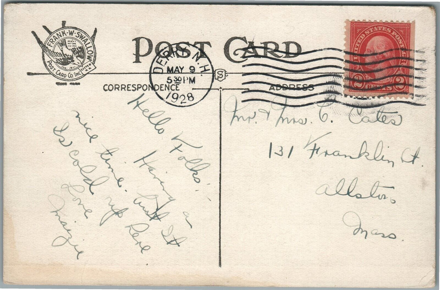 DERRY NH EAST MAIN STREET ANTIQUE POSTCARD