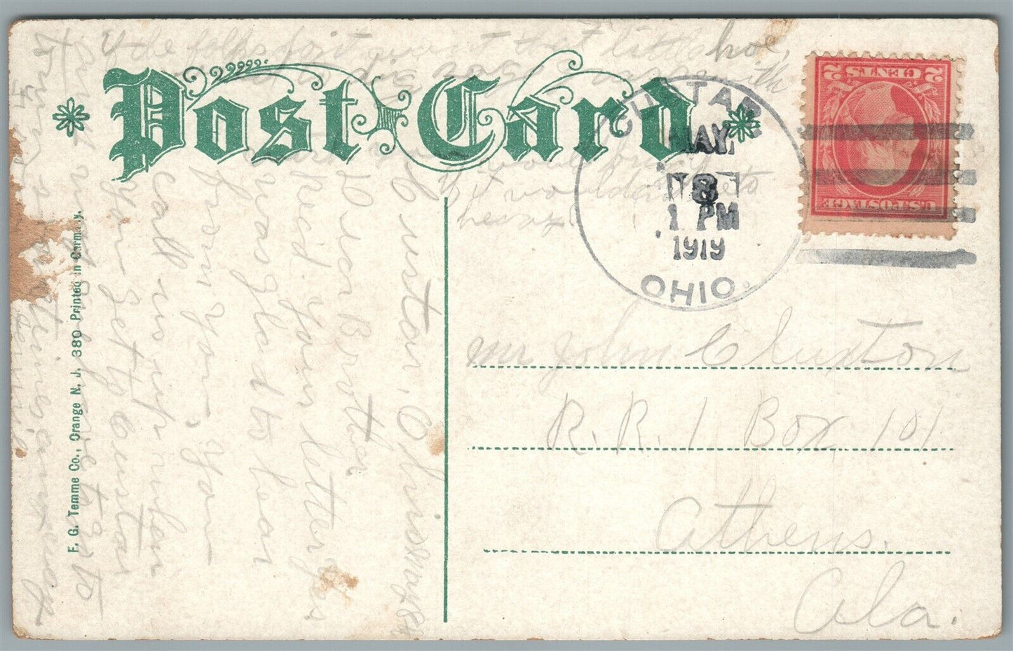 WESTFIELD NJ KIMBALL AVENUE ANTIQUE POSTCARD