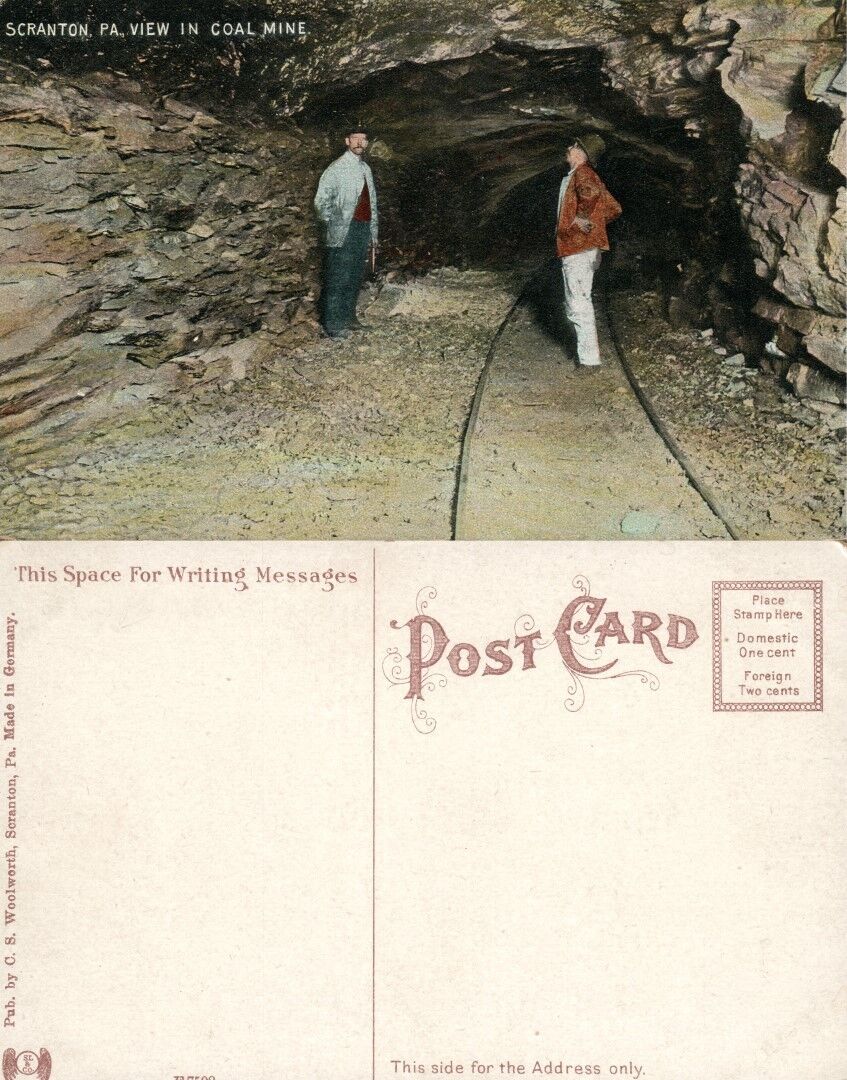 SCRANTON PA VIEW IN COAL MINE ANTIQUE POSTCARD