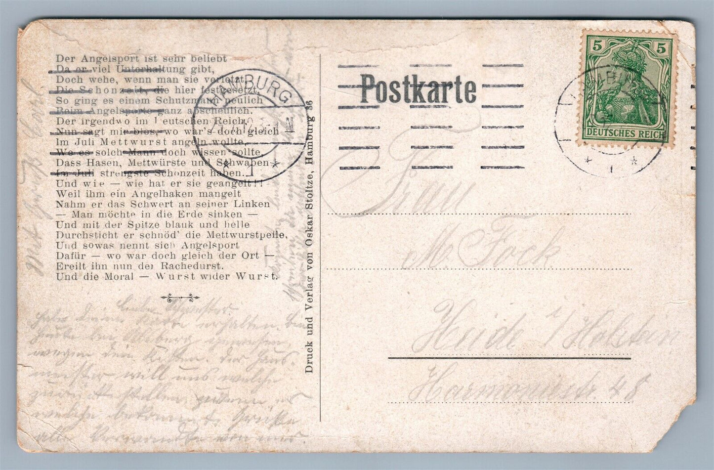 GERMAN WWI SOLDIER STEALING SAUSAGES COMIC ANTIQUE POSTCARD