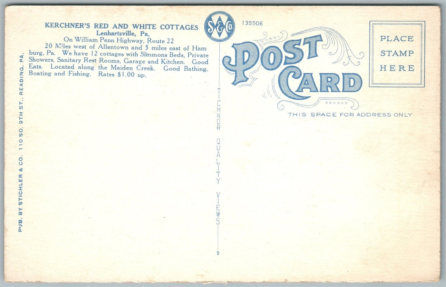 LENHARTSVILLE PA KERCHNER'S RED & WHITE COTTAGES ANTIQUE POSTCARD