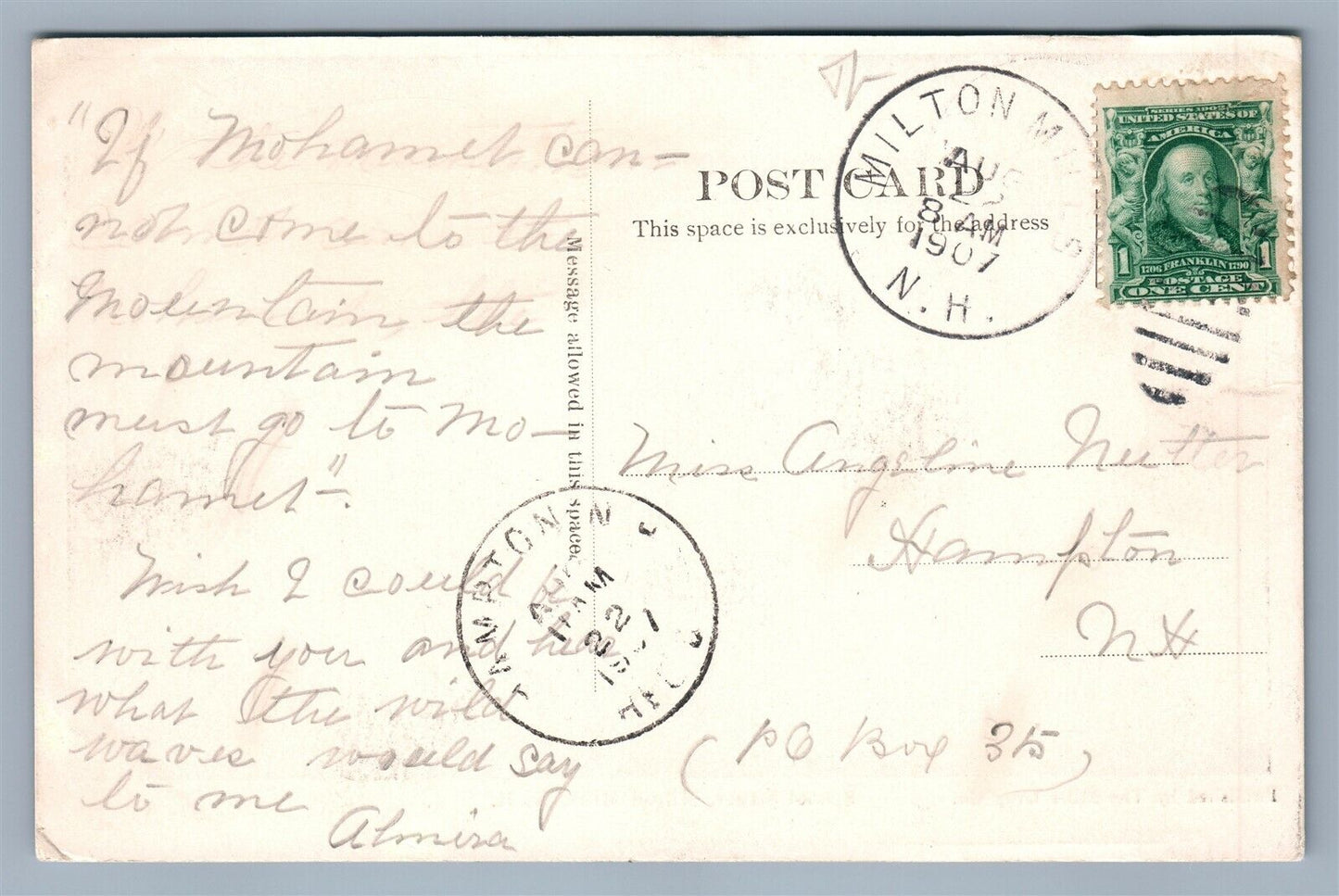 MILTON MILLS NH SCHOOL STREET ANTIQUE POSTCARD