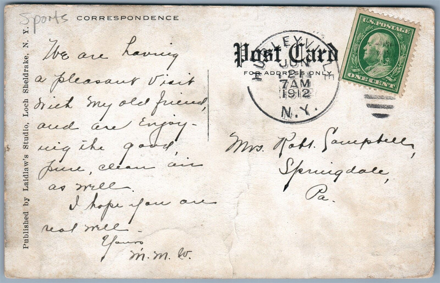 LOCH SHELDRAKE NY RACE DAY 1912 ANTIQUE POSTCARD