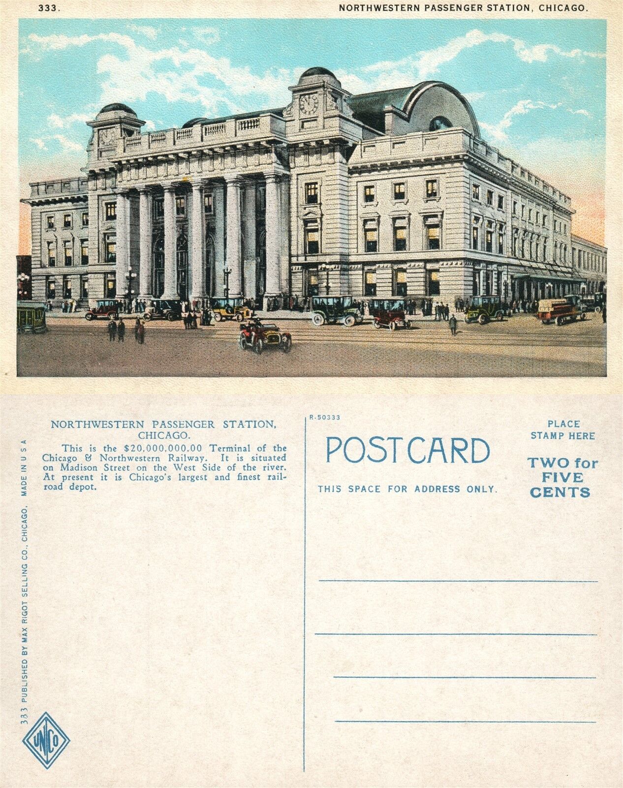CHICAGO IL NORTH WESTERN RAILWAY STATION VINTAGE POSTCARD RAILROAD DEPOT