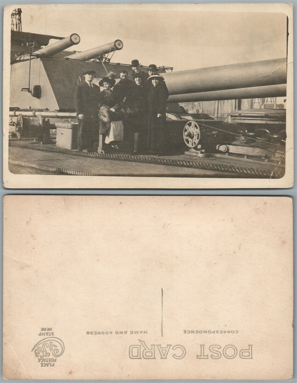 NAVAL ARTILLERY MILITARY ANTIQUE REAL PHOTO POSTCARD RPPC HUGE CANNONS