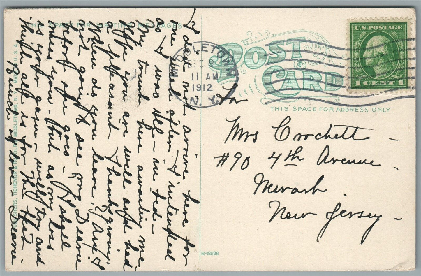 MIDDLETOWN NY HOTEL BROWN ANTIQUE POSTCARD