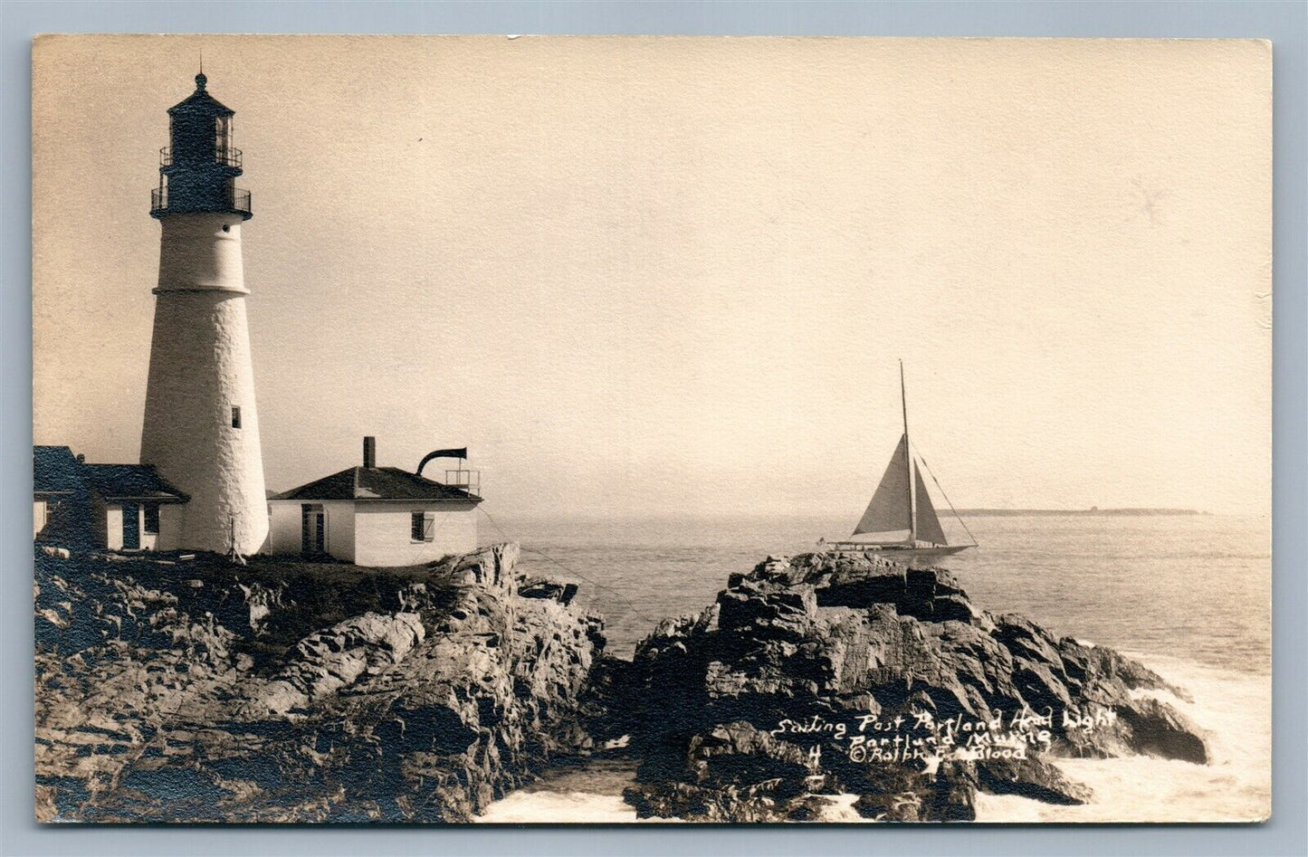 PORTLAND HEAD ME LIGHTHOUSE VINTAGE REAL PHOTO POSTCARD RPPC