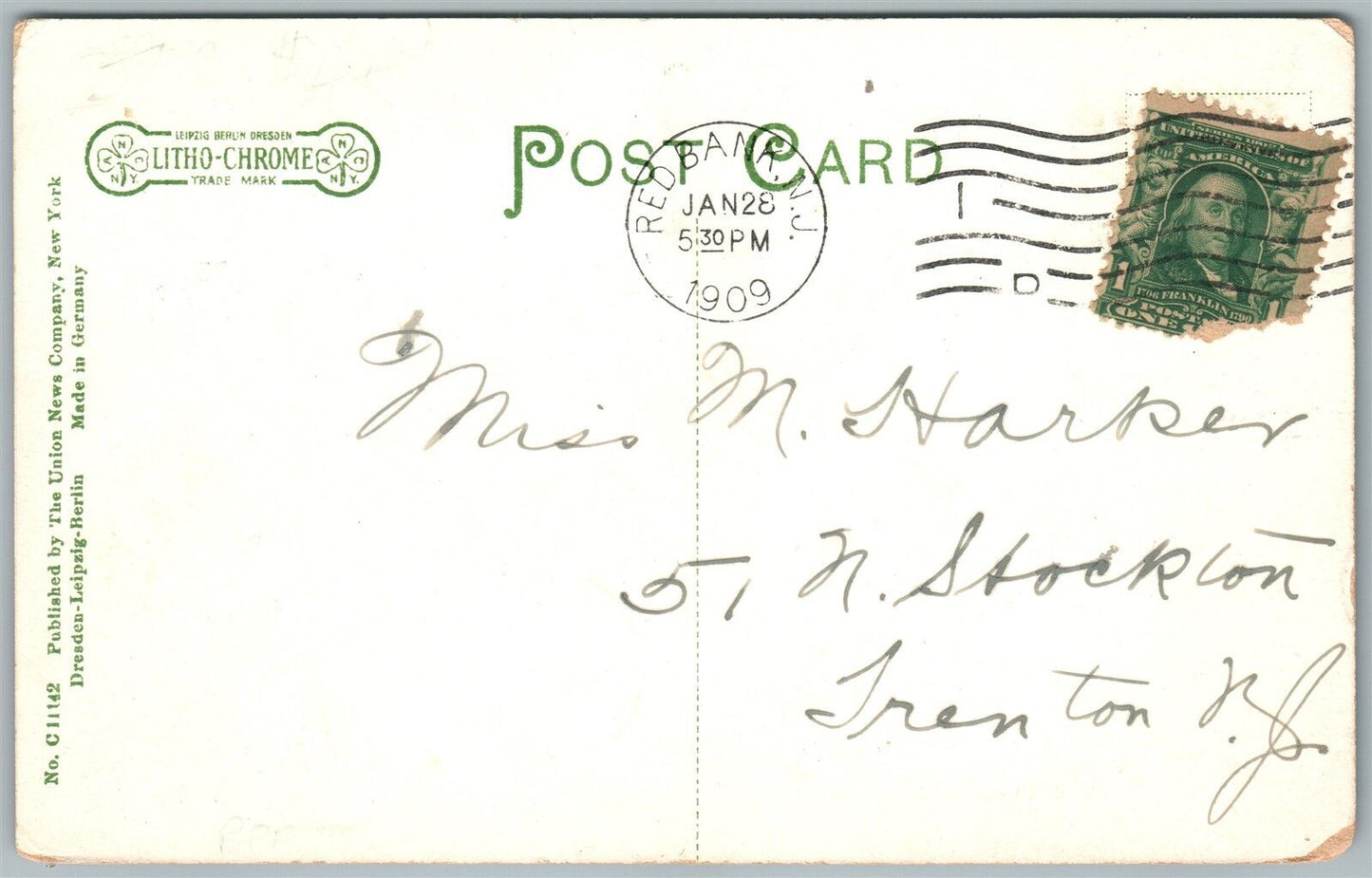 RED BANK NJ HIGH SCHOOL 1909 ANTIQUE POSTCARD