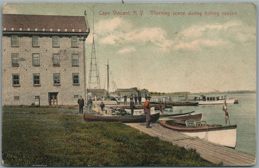 CAPE VINCENT NY FISHING SEASON SCENE ANTIQUE POSTCARD