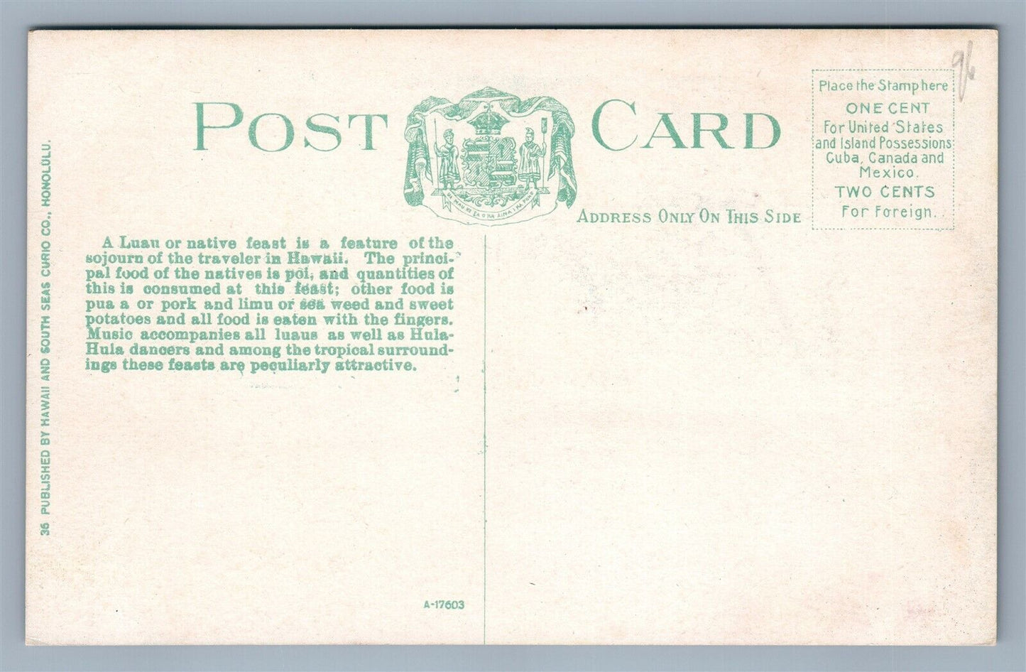 HAWAII NATIVE FEAST ANTIQUE POSTCARD