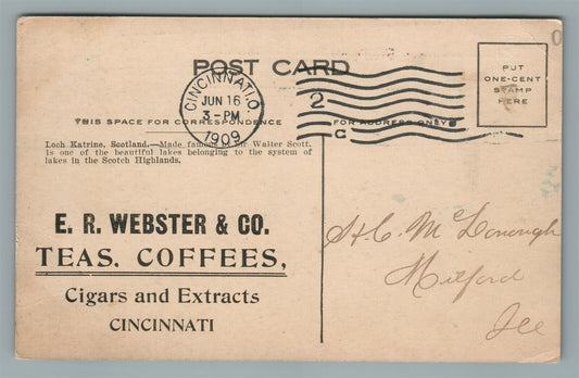 CINCINNATI OH TEA COFFEEE CIGARS WEBSTER CO. ADVERTISING 1909 ANTIQUE POSTCARD