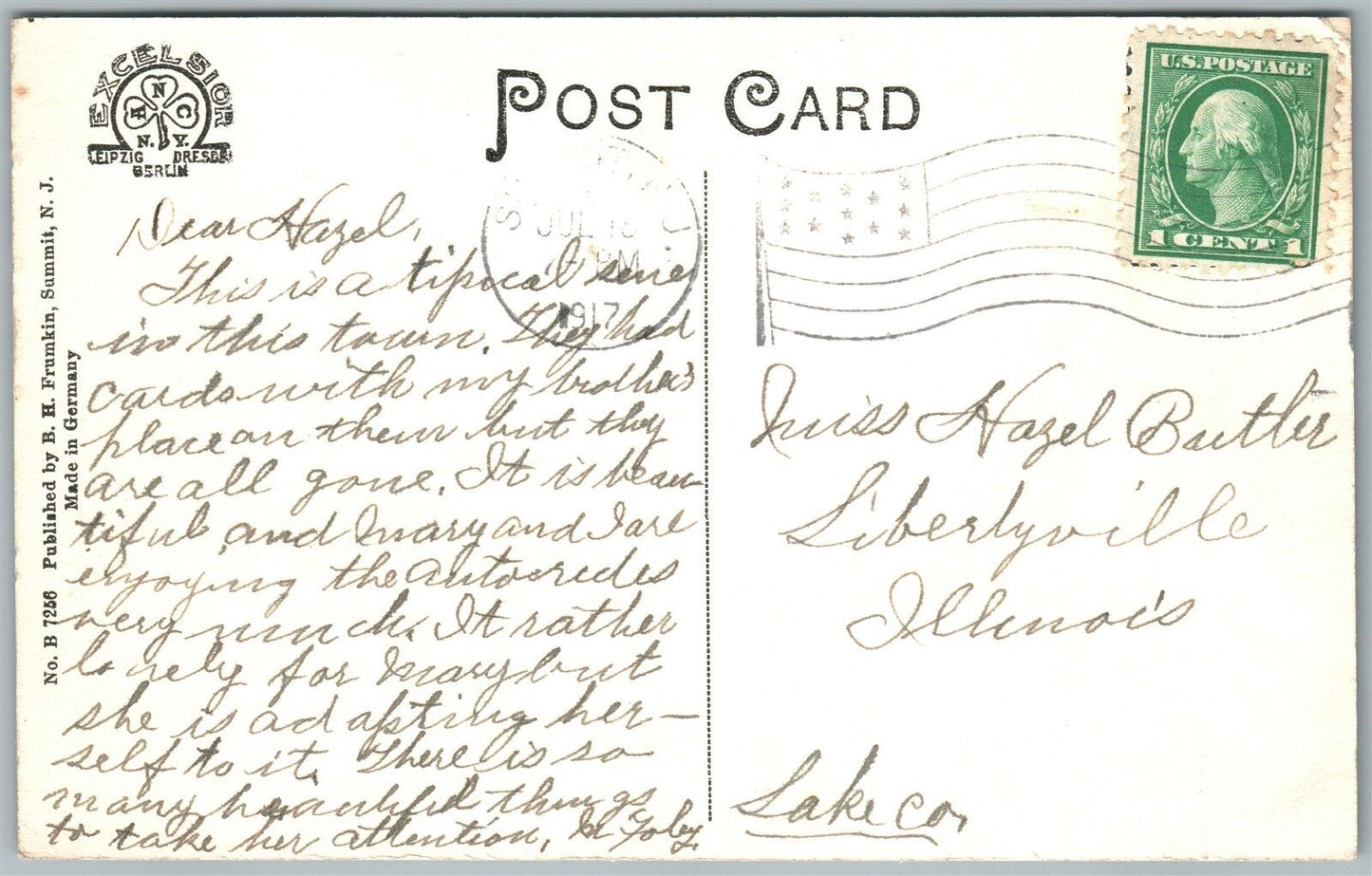 SUMMIT NJ NEW ENGLAND AVENUE 1917 ANTIQUE POSTCARD