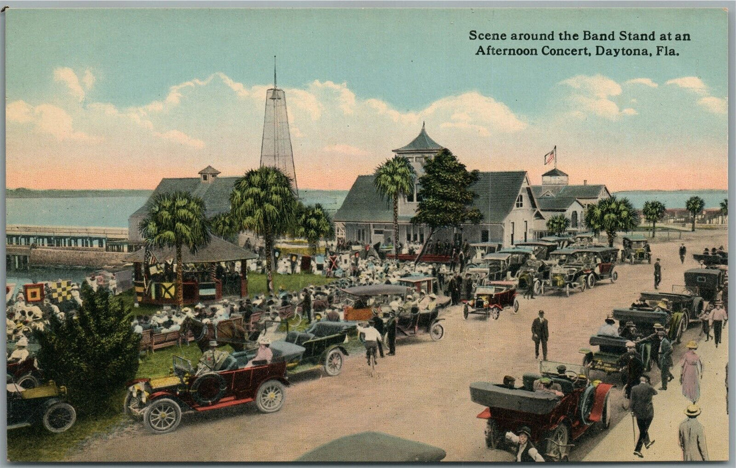 DAYTONA FL AFTERNOON CONCERT ANTIQUE POSTCARD