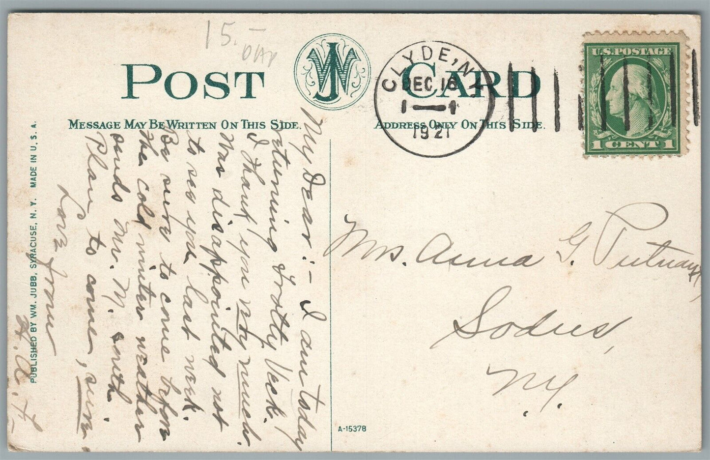 CLYDE NY GLASGOW STREET NORTH ANTIQUE POSTCARD