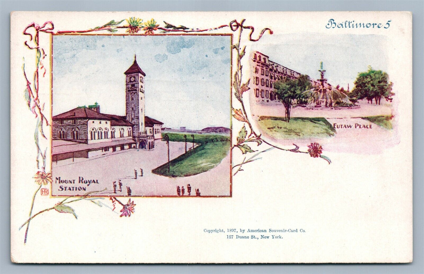 BALTIMORE MD RAILROAD STATION PIONEER AMERICAN SOUVENIR CARD ANTIQUE POSTCARD