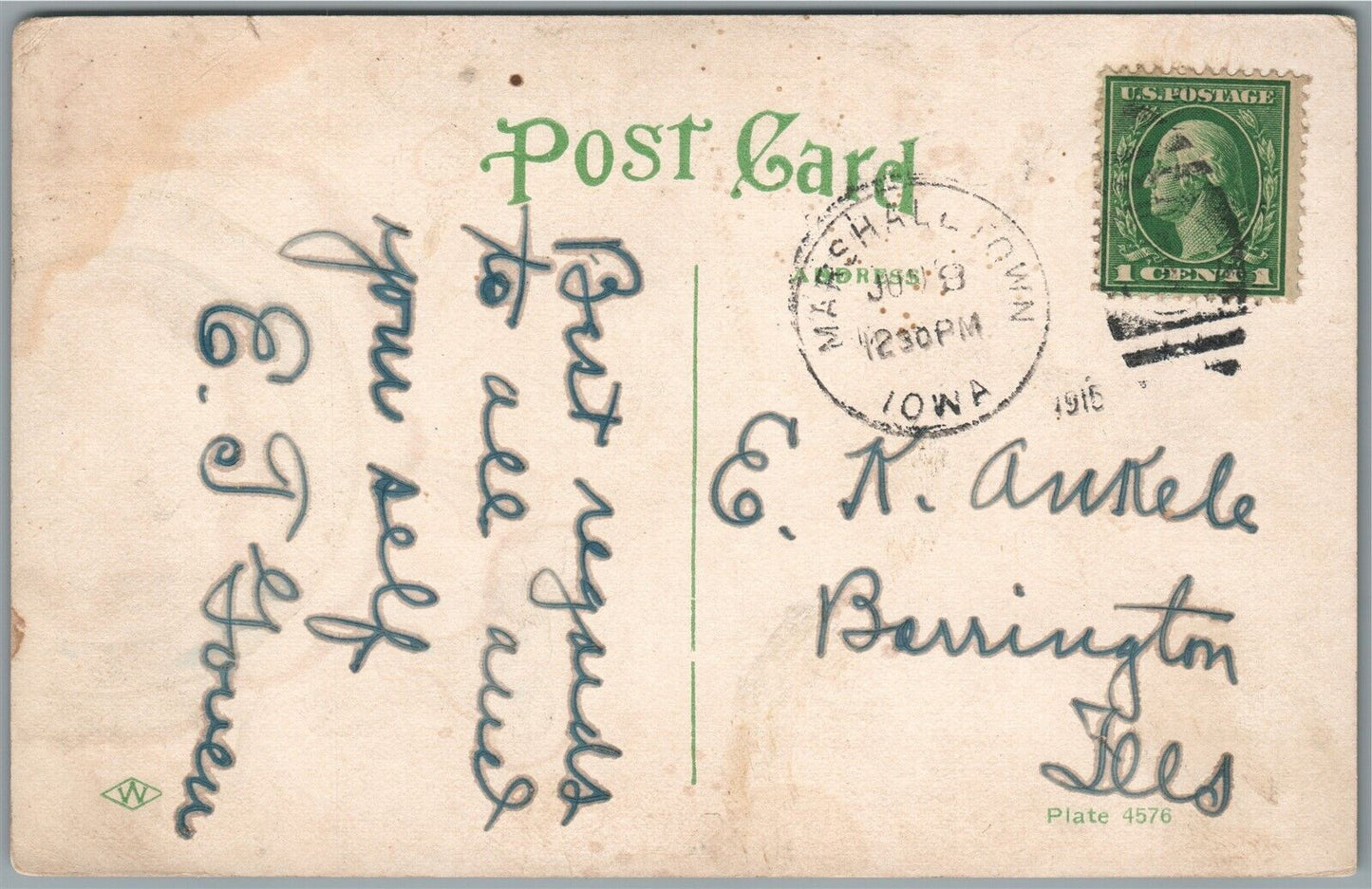 MARSHALLTOWN IA AUTO ROW ANTIQUE POSTCARD