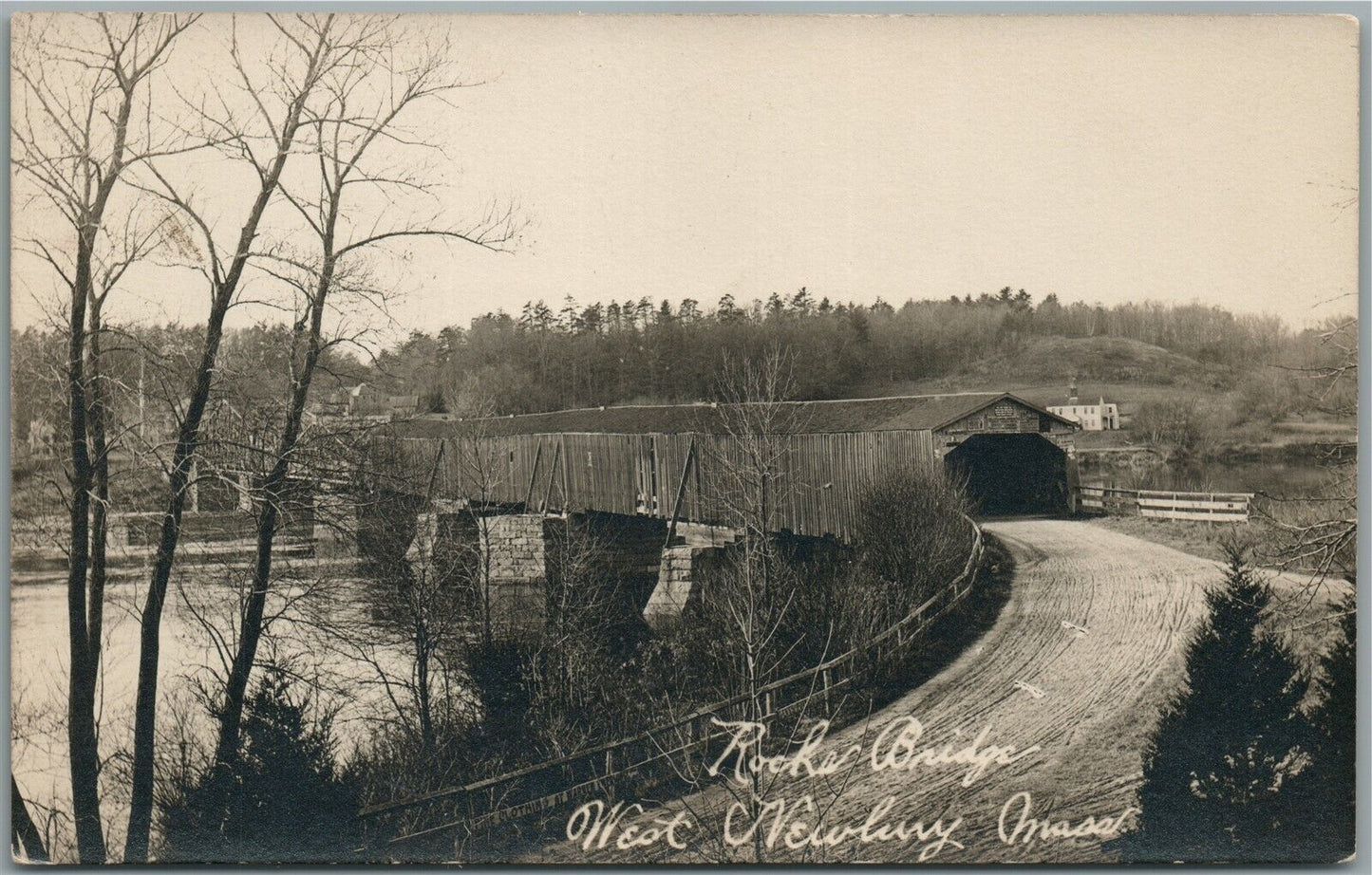 WEST NEWBURY MA COVERED BRIDGE ANTIQUE REAL PHOTO POSTCARD RPPC